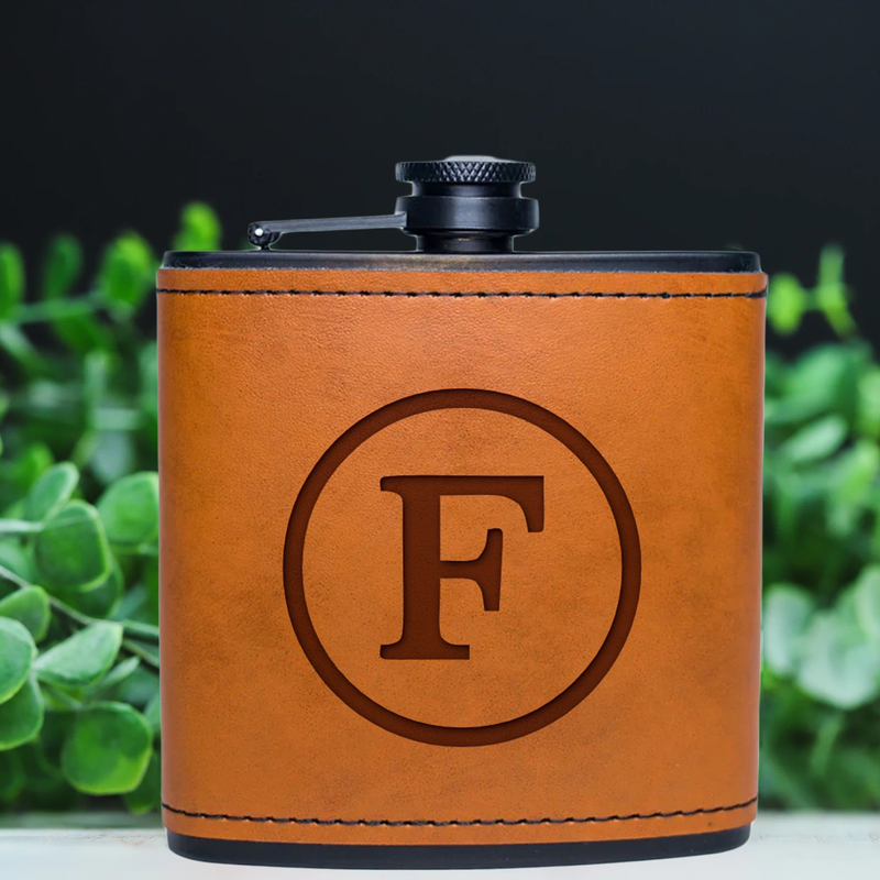 Personalized Leather Wrapped Black Flasks