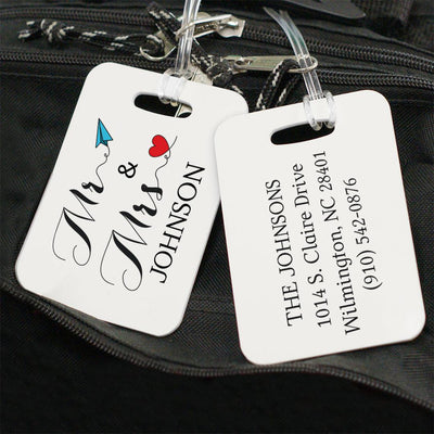 Personalized Paper plane and Heart Mr. & Mrs Luggage Tag - - Gifts For You Now