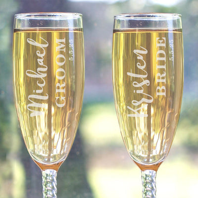 Personalized Bride and Groom Twisted Stem Flute Set - - Gifts For You Now