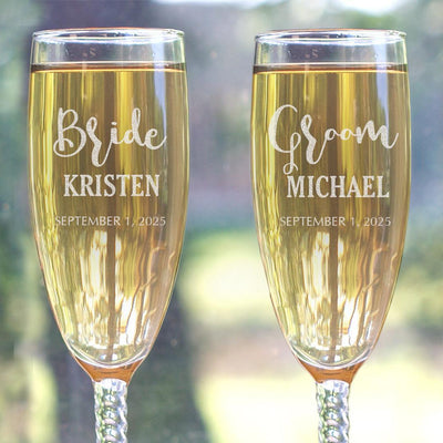 Personalized Bride and Grooms Twisted Stem Flute Set - - Gifts For You Now