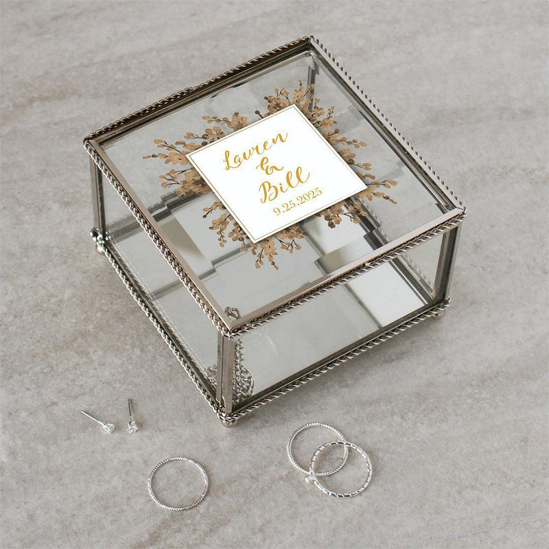 Personalized Couples Square Hinged Glass Jewelry Box - - Gifts For You Now