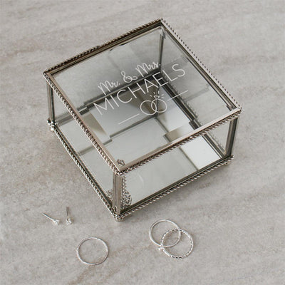 Personalized Mr. & Mrs. Square Hinged Glass Jewelry Box - - Gifts For You Now