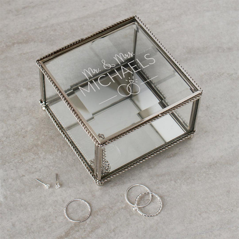 Personalized Mr. & Mrs. Square Hinged Glass Jewelry Box - - Gifts For You Now