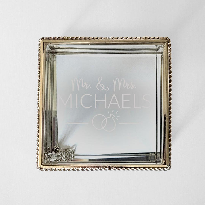 Personalized Mr. & Mrs. Square Hinged Glass Jewelry Box - - Gifts For You Now