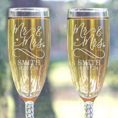 Personalized Mr. & Mrs. Twisted Stem Flute - - Gifts For You Now