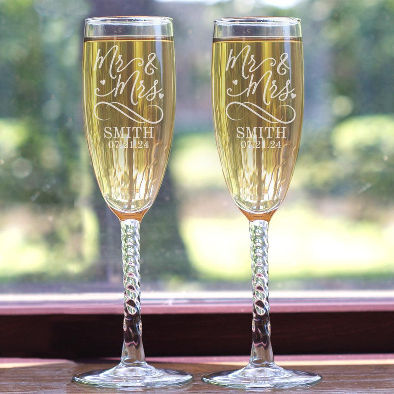 Personalized Mr. & Mrs. Twisted Stem Flute - - Gifts For You Now