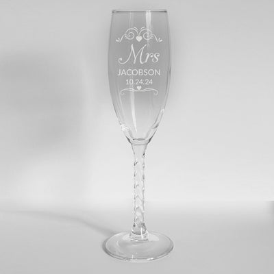 Personalized Mr and Mrs ornate heart flourish Twisted Stem Flute SET OF 2 - - Gifts For You Now