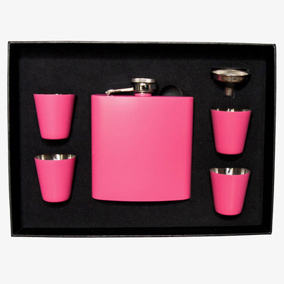 Personalized Pink Flask Set with Shot Glasses