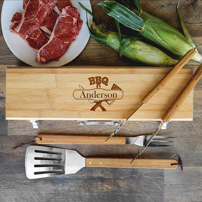 Personalized Grill Set - BBQ Set - Bamboo Case