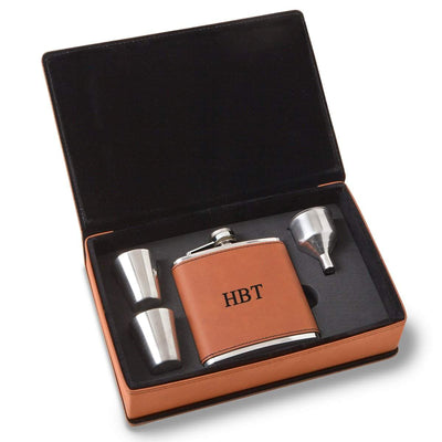 Personalized Rawhide Flask Set - 3Initials - Lazerworx