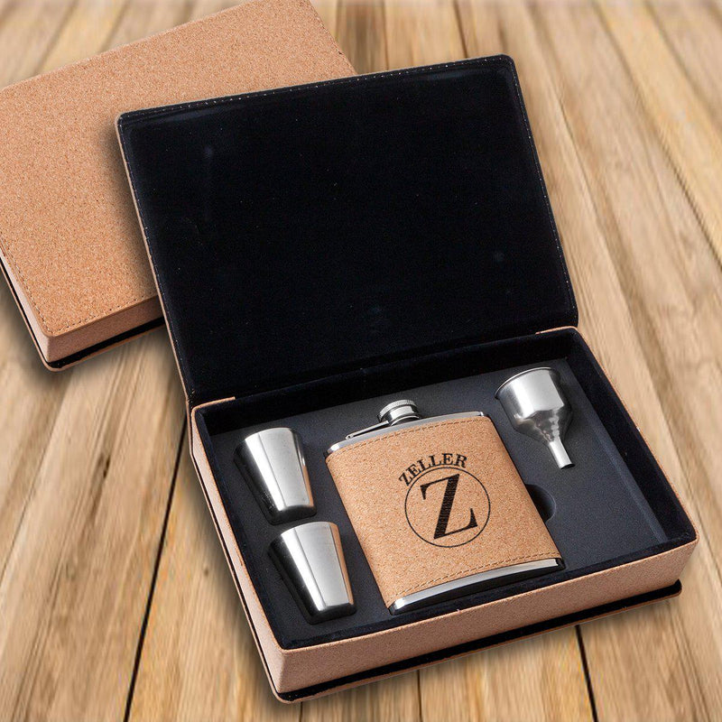 Personalized Cork Flask Set - Circle - Lazerworx