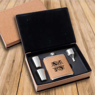 Personalized Cork Flask Set - Filigree - Lazerworx