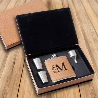 Personalized Cork Flask Set - Modern - Lazerworx