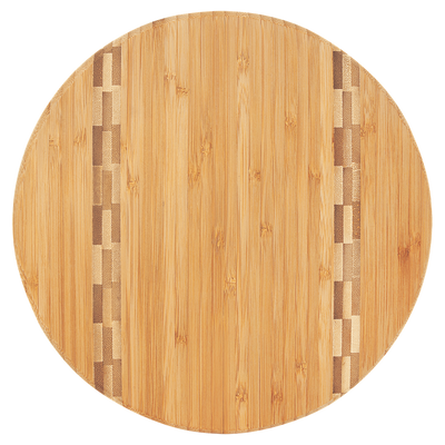 Personalized 9.75" Round Bamboo Cutting Board with Butcher Block Inlay