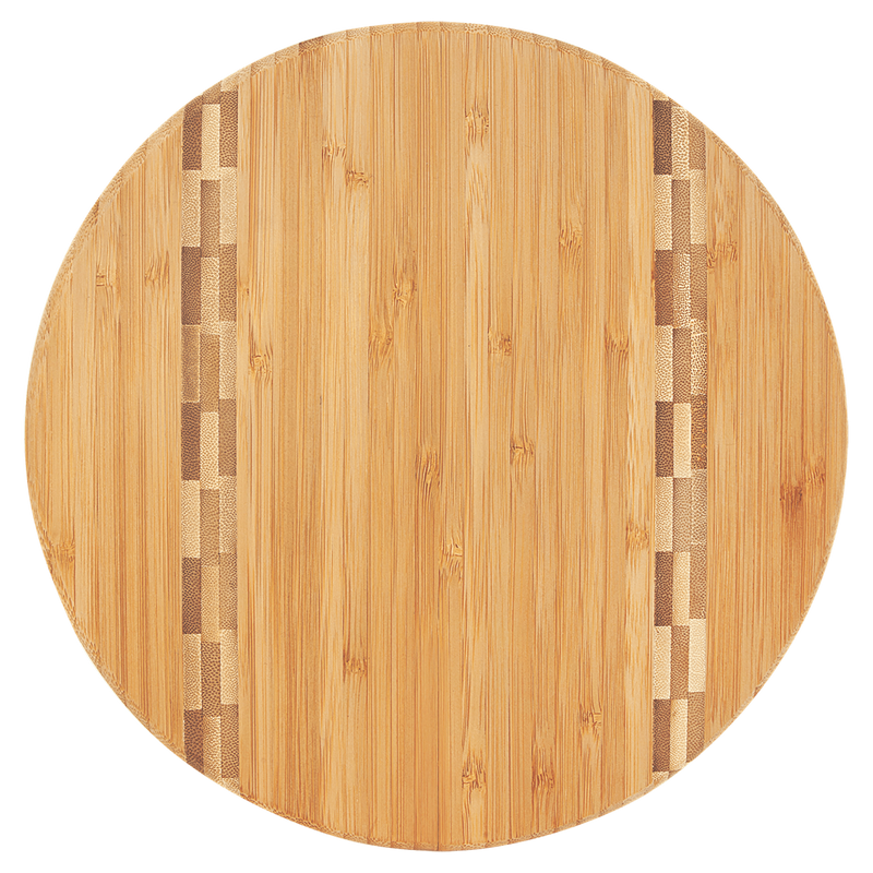 Personalized 9.75" Round Bamboo Cutting Board with Butcher Block Inlay