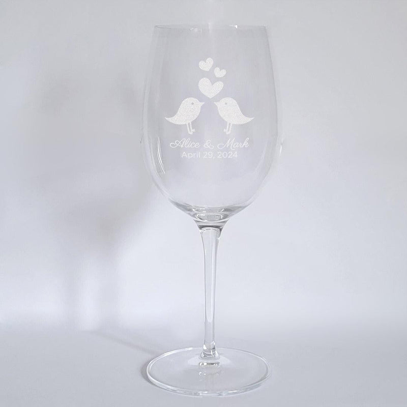 Personalized Love Birds White Wine Glass - - Gifts For You Now