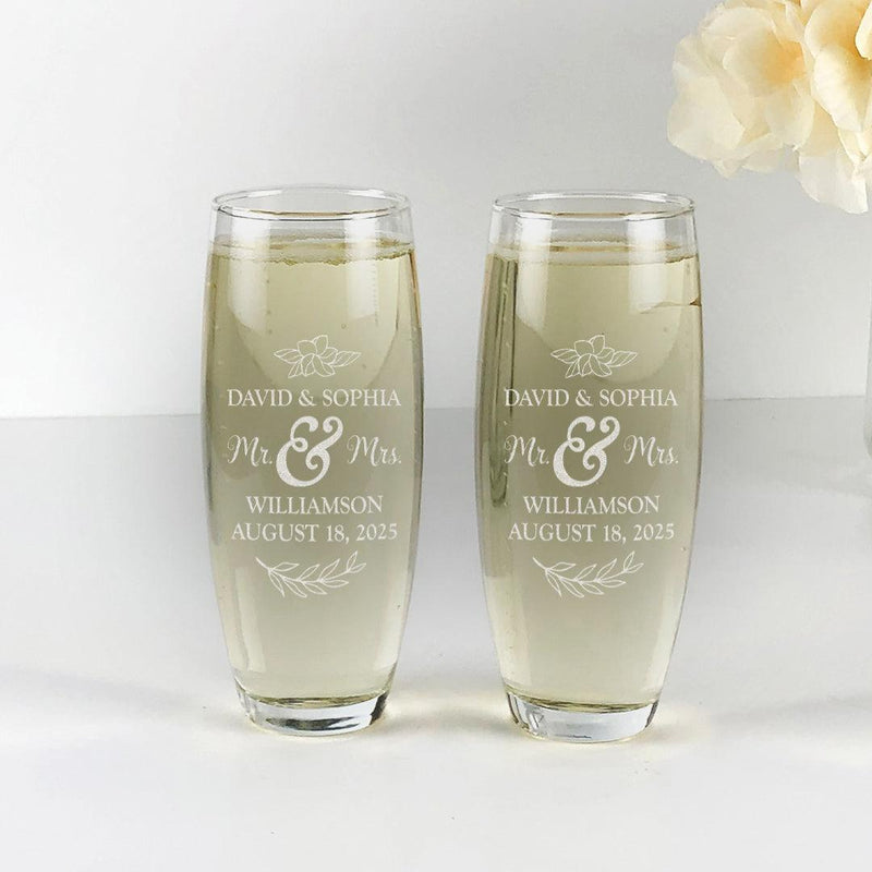 Personalized Mr. & Mrs. Champagne Stemless Flute 9oz - - Gifts For You Now