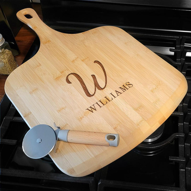 Personalized Family Initial & Name Bamboo Pizza Board - - Gifts For You Now