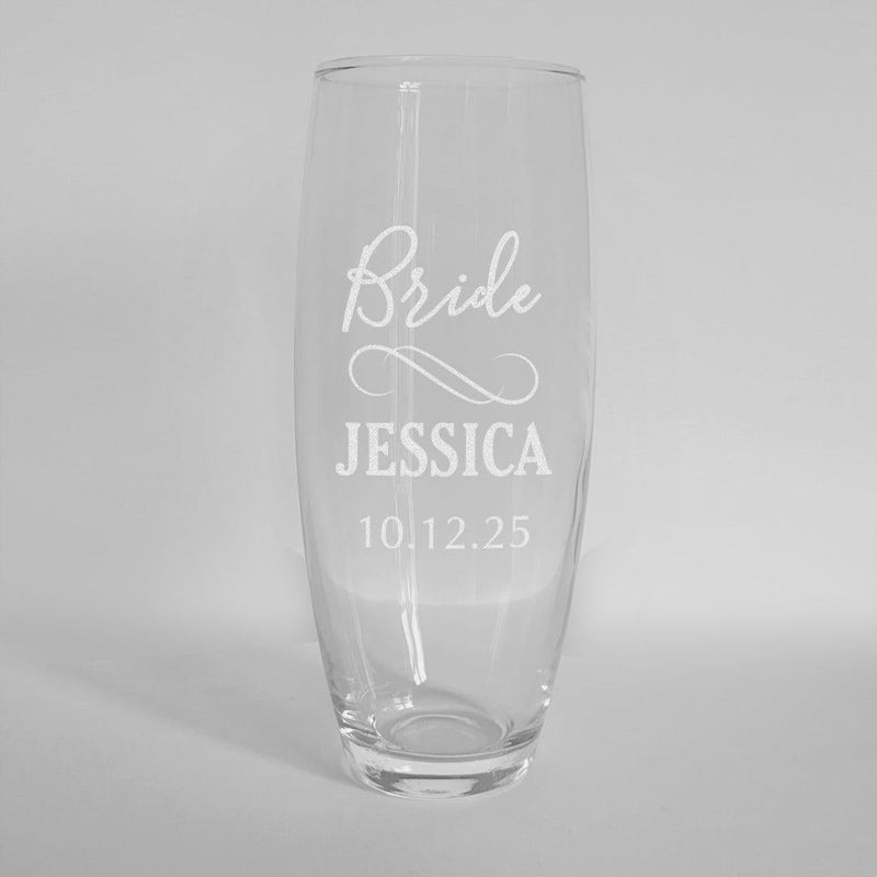 Personalized SET OF 2 Bride and Groom Script Champagne Stemless Flute 9oz - - Gifts For You Now