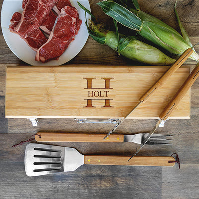 Personalized Grill Set - BBQ Set - Bamboo Case