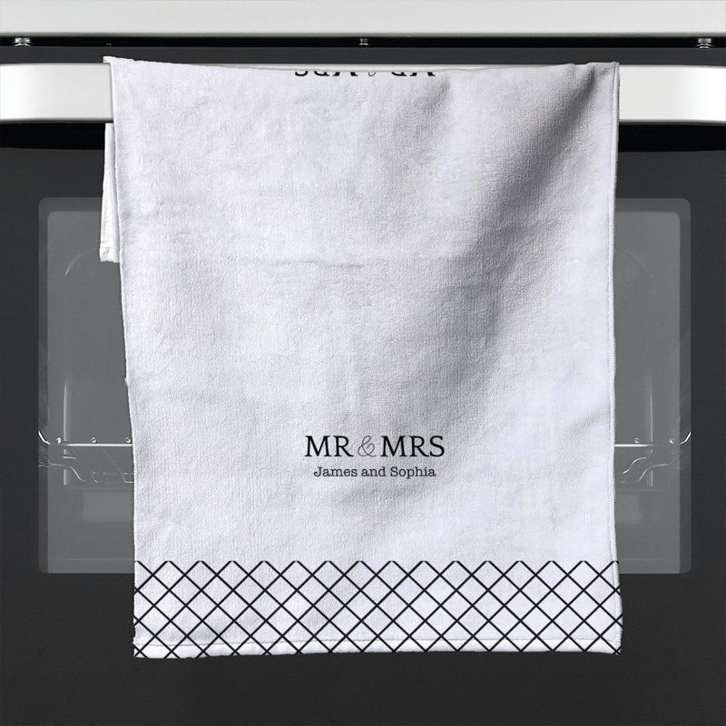 Personalized Geometric Mr & Mrs Plush Velour Hand Towel - - Gifts For You Now