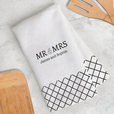 Personalized Geometric Mr & Mrs Plush Velour Hand Towel - - Gifts For You Now