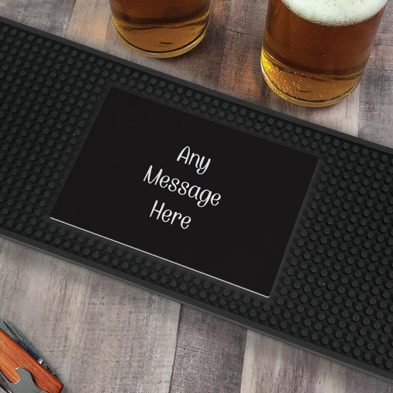 Personalized Black Background with White Script Bar Mat - - Gifts For You Now