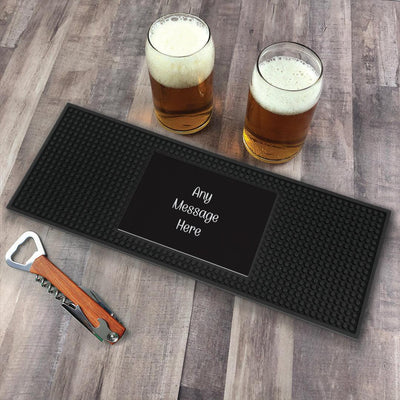 Personalized Black Background with White Script Bar Mat - - Gifts For You Now