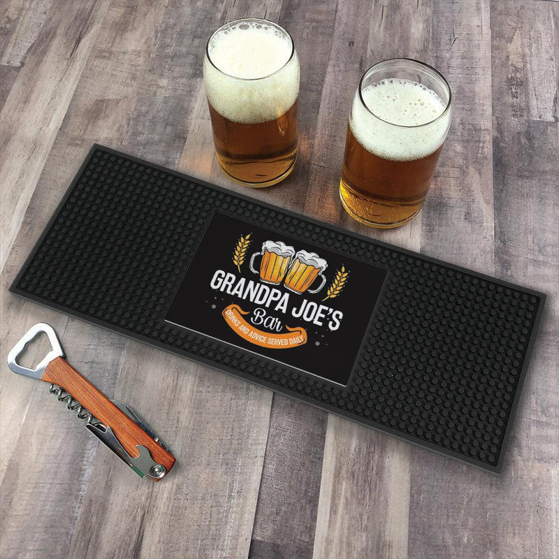 Personalized Beer Glasses with Banner Bar Mat - - Gifts For You Now