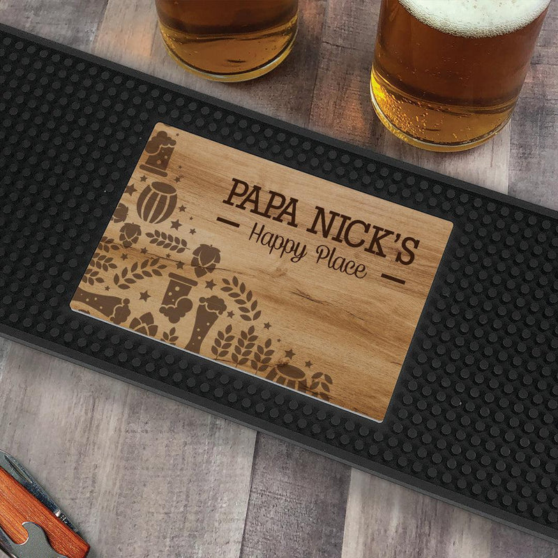 Personalized Wood Background Beer Icons Bar Mat - - Gifts For You Now