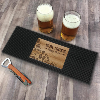 Personalized Wood Background Beer Icons Bar Mat - - Gifts For You Now