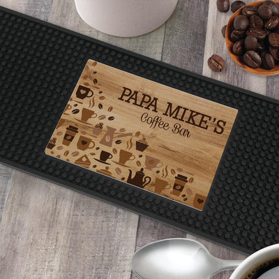 Personalized Wood Background Coffee Icons Bar Mat - - Gifts For You Now