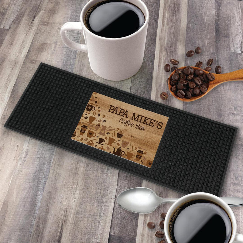 Personalized Wood Background Coffee Icons Bar Mat - - Gifts For You Now