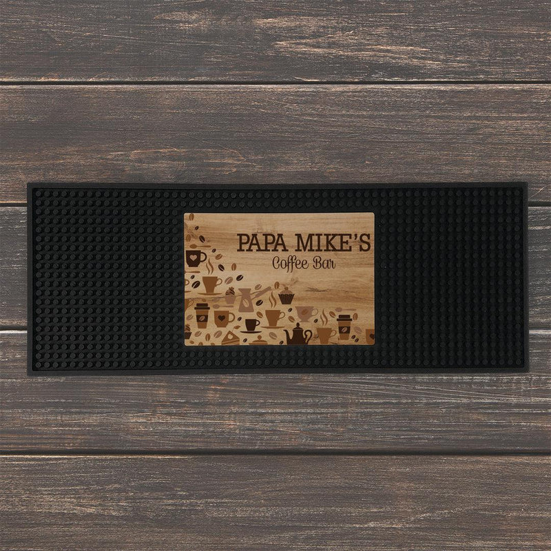 Personalized Wood Background Coffee Icons Bar Mat - - Gifts For You Now