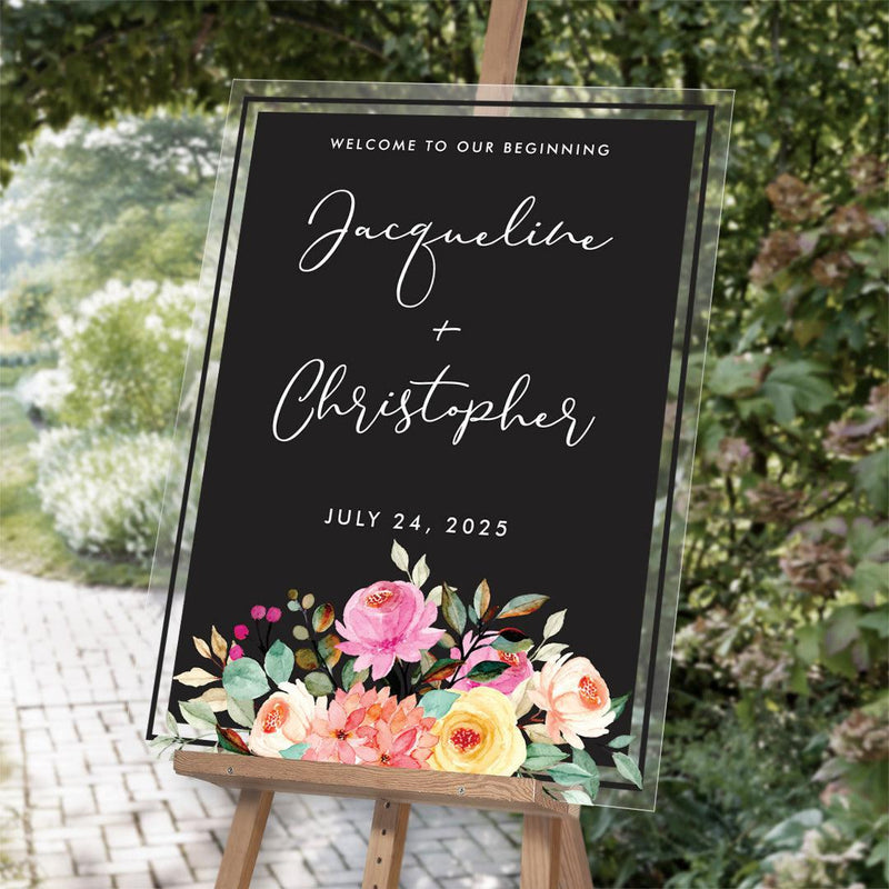 Personalized Bright Florals on Black Acrylic-Sign - - Gifts For You Now