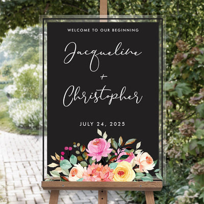 Personalized Bright Florals on Black Acrylic-Sign - - Gifts For You Now