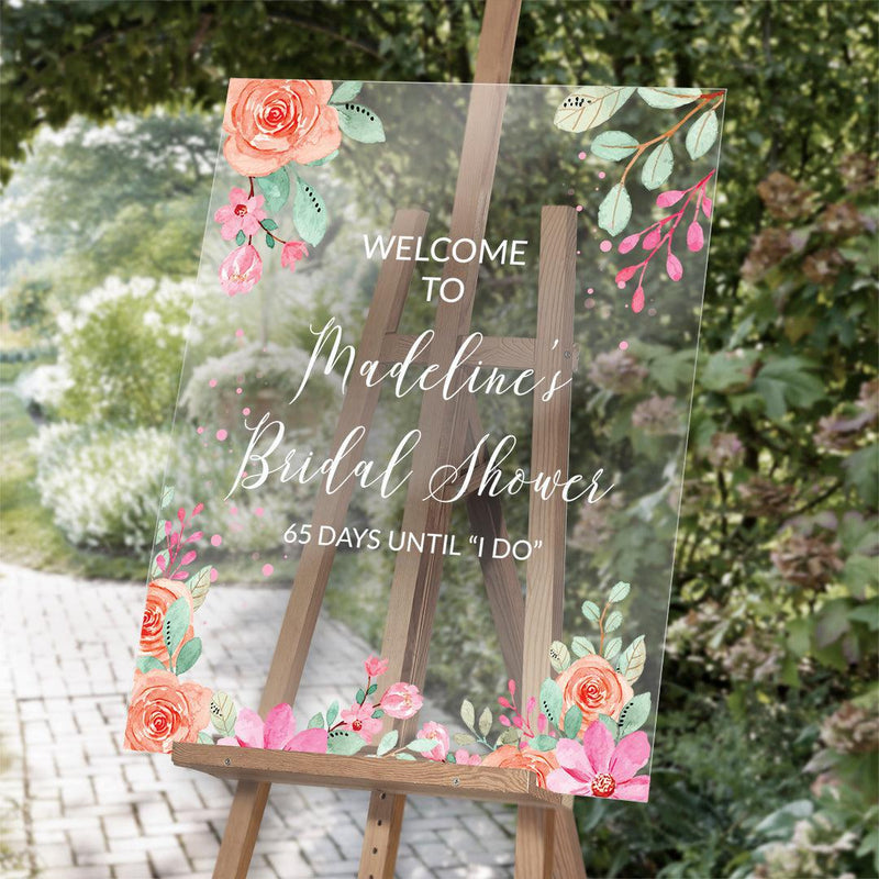 Personalized Floral Bridal Shower Acrylic Sign - - Gifts For You Now