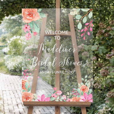 Personalized Floral Bridal Shower Acrylic Sign - 18 x 24 - Gifts For You Now