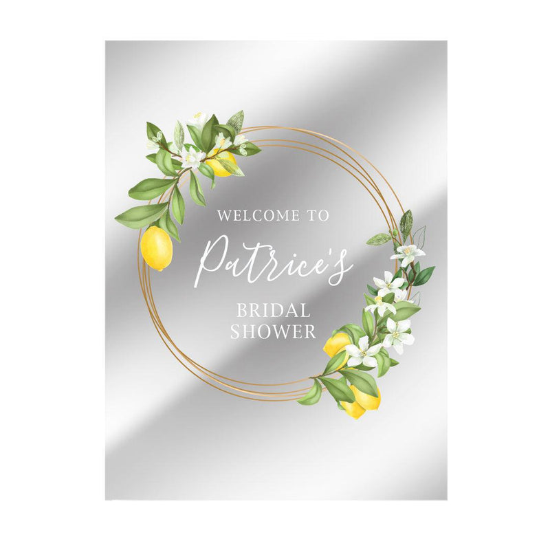 Personalized Lemon and White Floral Wreath Bridal Shower Acrylic Sign - - Gifts For You Now