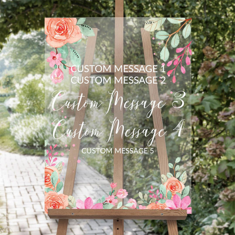 Personalized Coral and pink Florals Acrylic Sign - 18 x 24 - Gifts For You Now