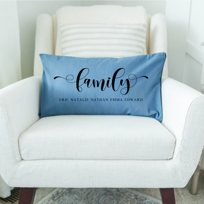 Personalized Family Names Colored Lumbar Throw Pillow Covers (Black Text)