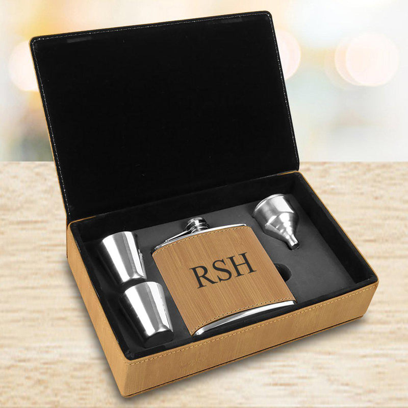 Personalized Bamboo Flask Gift Set - 3Initials - Lazerworx