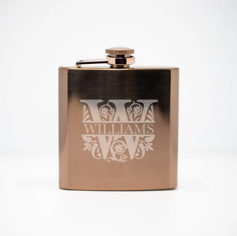 Personalized Rose Gold Flask Set with Shot Glasses