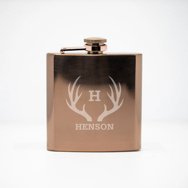 Personalized Rose Gold Flask Set with Shot Glasses