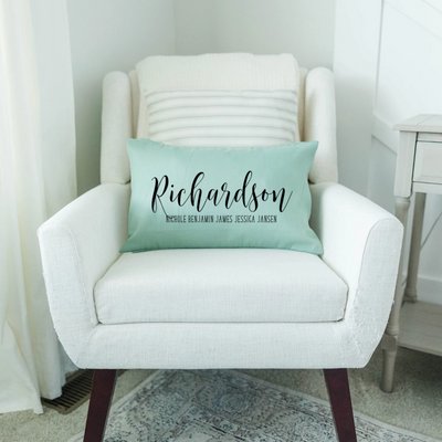 Personalized Family Names Colored Lumbar Throw Pillow Covers (Black Text)