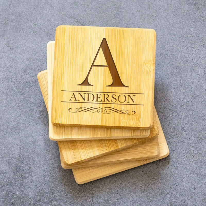 United Mortgage Corp - Personalized Bamboo Coasters - Set of 4 - Includes a Holder