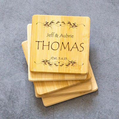 United Mortgage Corp - Personalized Bamboo Coasters - Set of 4 - Includes a Holder