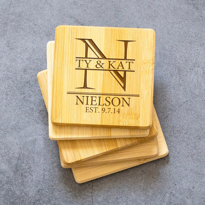 United Mortgage Corp - Personalized Bamboo Coasters - Set of 4 - Includes a Holder