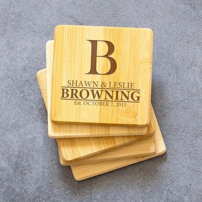 United Mortgage Corp - Personalized Bamboo Coasters - Set of 4 - Includes a Holder