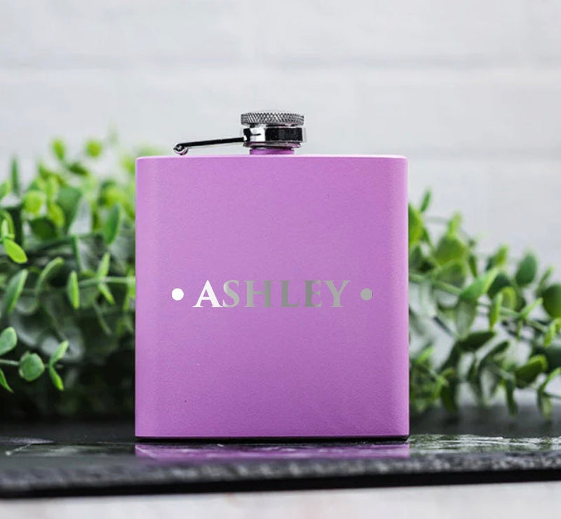 Personalized Light Purple Powder-Coated Flasks